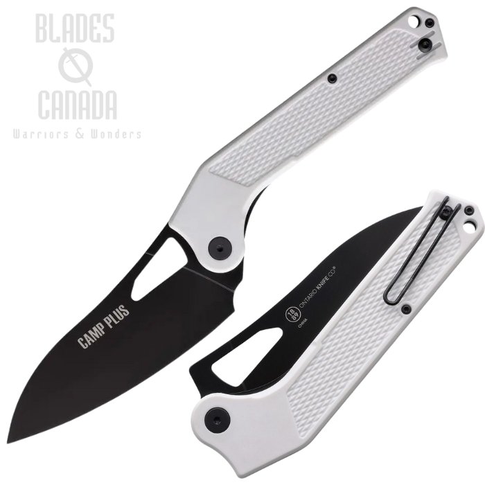 OKC Camp Plus Folding Knife, Stainless Black, GFN White Textured, ON4320WH