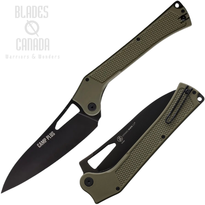 OKC Camp Plus EDC Folding Knife, Stainless Black, GFN Green Textured, ON4325