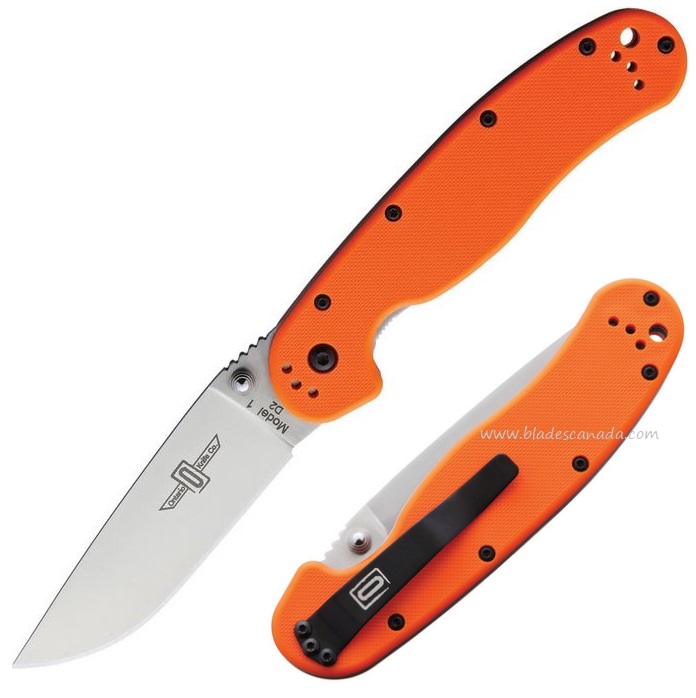 OKC RAT I Folder, D2 Steel, Orange Handle, ON8867OR