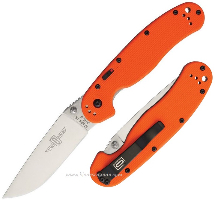 OKC RAT 1A SP Folding Knife, Assisted Opening, AUS 8 3.5", Orange Handle, 8870OR - Click Image to Close