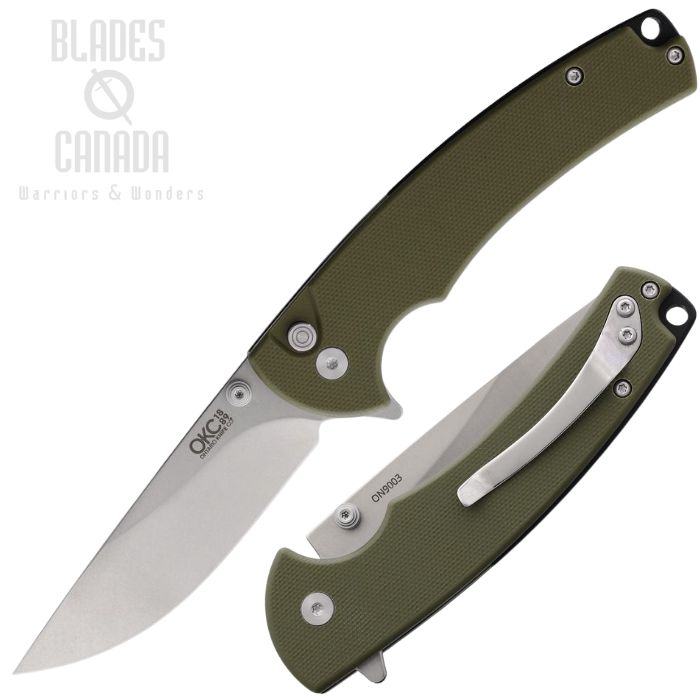 (image for) OKC PFC01 Flipper Button Lock Folding Knife, Stainless SW, G10 OD Green, ON9003