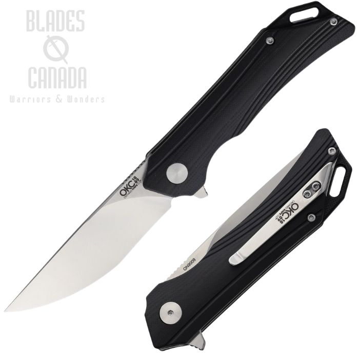 (image for) OKC Combatan Flipper Folding Knife, Stainless Satin, G10 Black, ON9009