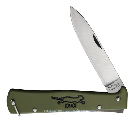 Otter-Messer Large Mercator Folding Knife, Stainless Satin, Stainless Olive Handle, OTT10426RKOL