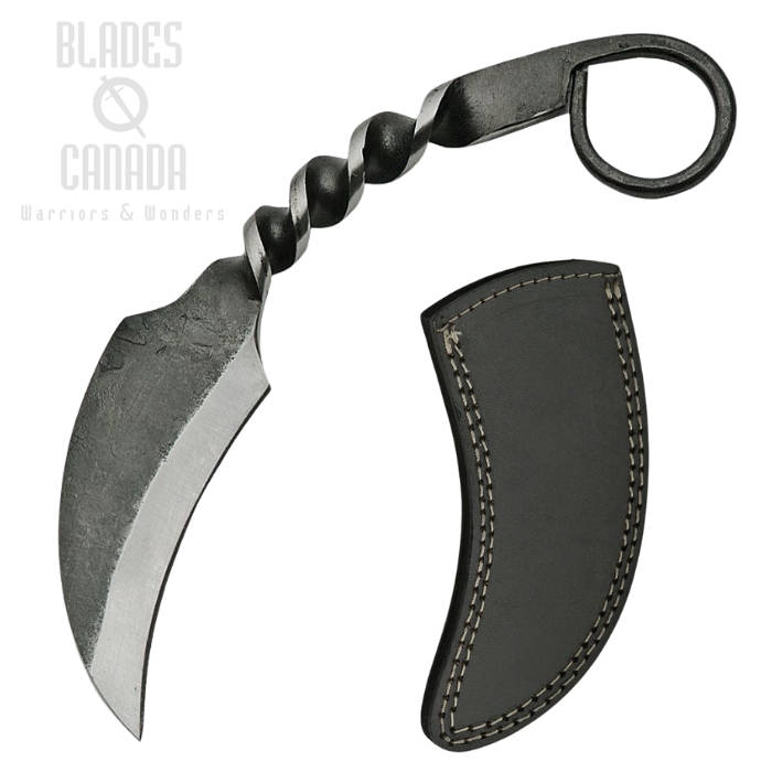 Rite Edge Forged Twist Karambit Fixed Blade Knife, Leather Belt Sheath, HS-4409