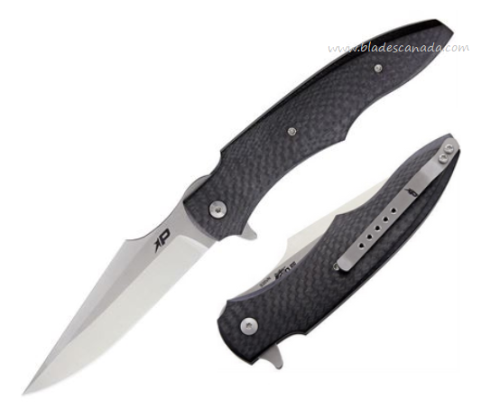 Patriot Bladewerx Lincoln Flipper Folding Knife, S35VN Satin/Stonewash, Checkered Carbon Fiber, PB950CF