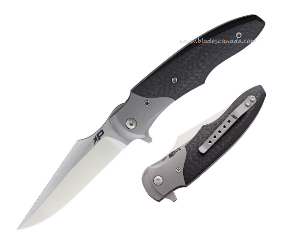 Patriot Bladewerx Mini Lincold Flipper Folding Knife, S35VN Satin/SW, Checkered Carbon Fiber, PB955CF