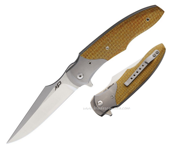 Patriot Bladewerx Mini Lincoln Flipper Folding Knife, S35VN Satin, Micarta Tan Kevlar, 955KM