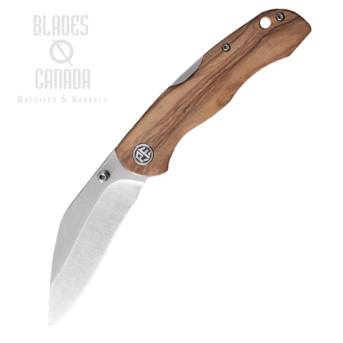 (image for) Petrified Fish Skalor Back Lock Folding Knife, 154CM Satin, Wood Olive, PFE12OWOS