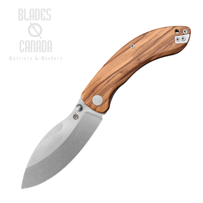 Petrified Fish Zonda Folding Knife, 14C28N Stonewash, Olive Wood, PFB06OWOW