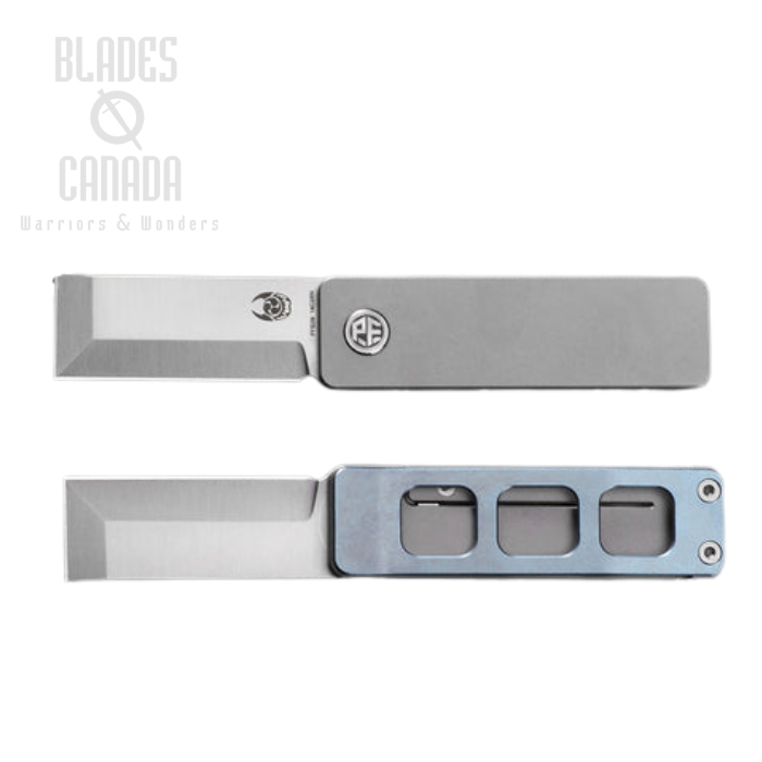Petrified Fish Cash Front Flipper Framelock Knife, 14C28N Satin, Titanium Blue, PFE09BS