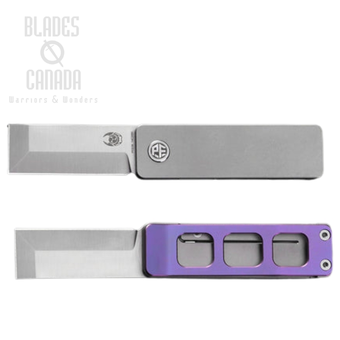 Petrified Fish Cash Front Flipper Framelock Knife, 14C28N Satin, Titanium Purple, PFE09PS