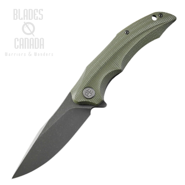Petrified Fish Hairtail Flipper Folding Knife, K110 Gray SW, Micarta Green, PFP10GRMGAW