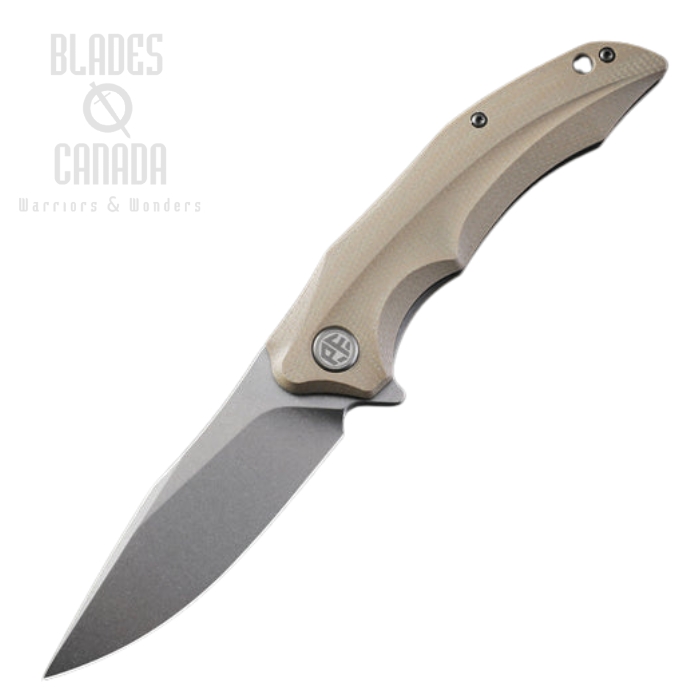 Petrified Fish Hairtail Flipper Folding Knife, K110 Stonewash, Micarta Khaki, PFP10KMW