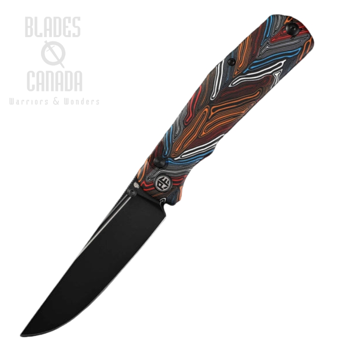 Petrified Fish Lis Button Lock Folding Knife, Black SW Blade, Gmascus Colorful, PFP14CODMDW