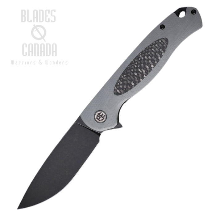 (image for) Petrified Fish Stamp Flipper Folding Knife, D2 Black SW, Carbon Fiber/G10 Gray, PFB03GADW