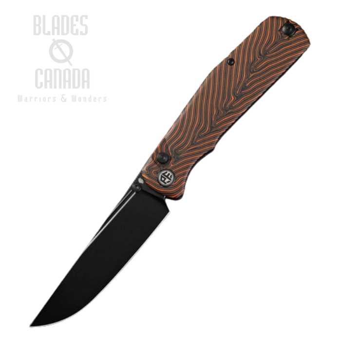 (image for) Petrified Fish Lis Button Lock Folding Knife, Black Stonewash Blade, G10 Gmascus Orange/Black, PFP14ODMDW