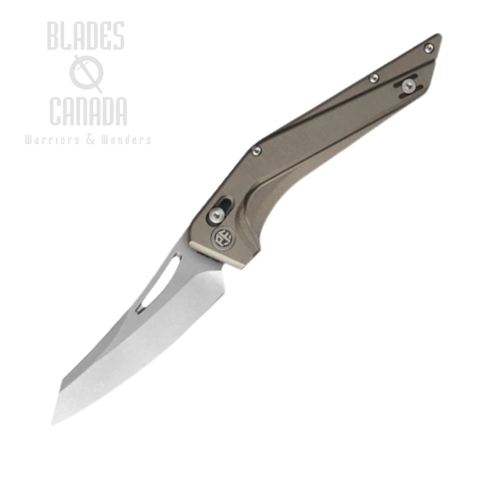 (image for) Petrified Fish Frigate Crossbar Lock Folding Knife, CPM S35VN Stonewash, Aluminum Bronze Gray, PFP15BGAW