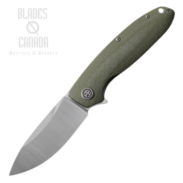 (image for) Petrified Fish Terra Flipper Folding Knife, D2 Satin, Micarta Green, PFB01GRMS