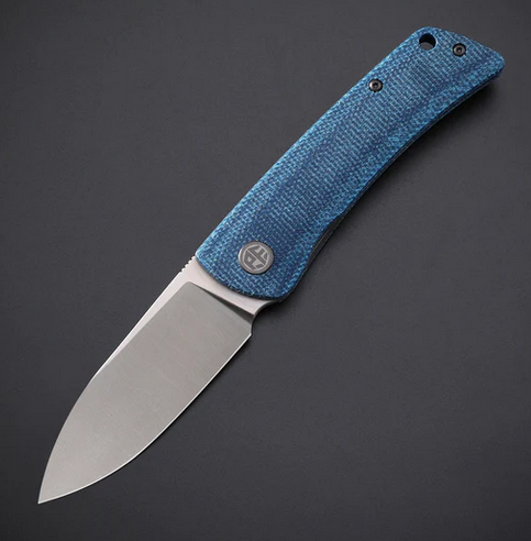 Petrified Fish Flavorist Flipper Folding Knife, K110 Satin, Micarta Blue, E05SBMS