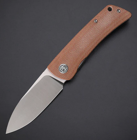 Petrified Fish Flavorist Flipper Folding Knife, K110 Satin, Micarta Brown, E05SBRMS