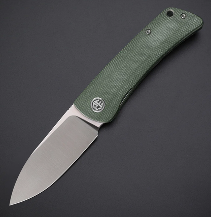 Petrified Fish Flavorist Flipper Folding Knife, K110 Satin, Micarta Green, E05SGRMS