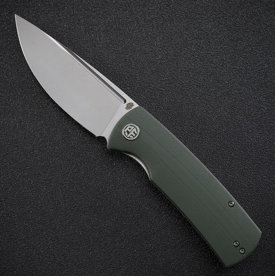 Petrified Fish Beluga Folding Knife, Sandblast K110, G10 Green, P01GR
