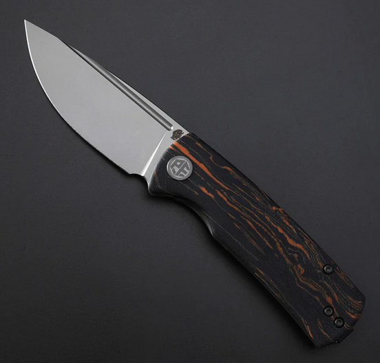 Petrified Fish Beluga Flipper Folding Knife, 14C28N, G10 Orange Gmascus, P01XODMP