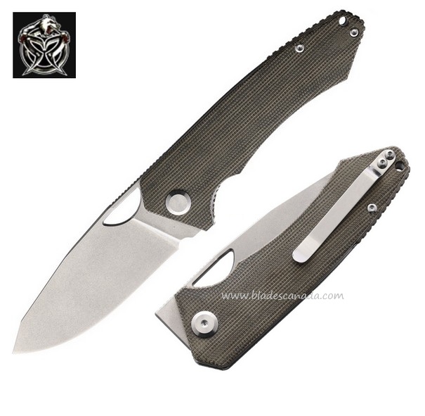 PMP Spartan Flipper Folding Knife, N690, Micarta Green, PMP016