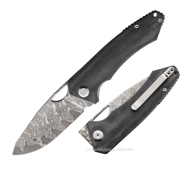 PMP Spartan Front Flipper Folding Knife, Damascus Steel, Micarta Black, PMP018