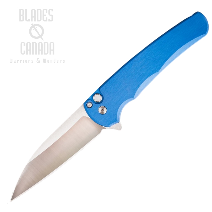 Pro-Tech Malibu Button Lock Folding Knife, MagnaCut Satin, Aluminum Blue, 5300-LTD Blue