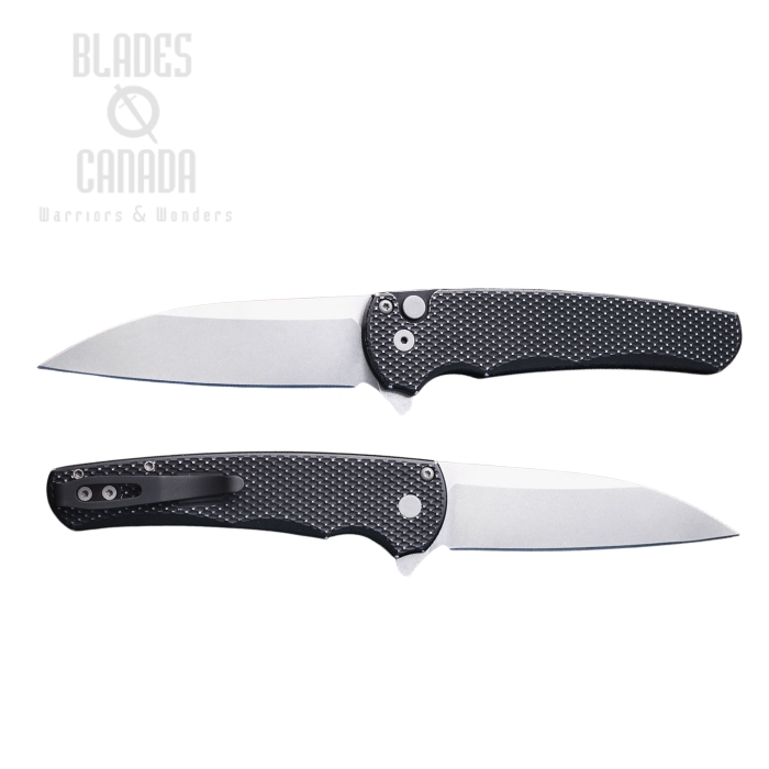 (image for) Pro-Tech Malibu Flipper Button Lock Folding Knife, MagnaCut Stonewash, Aluminum Battleworn Black, 5305-BW