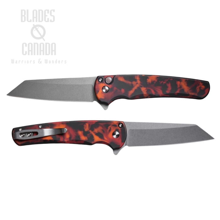 (image for) Pro-Tech Malibu Flipper Button Lock Folding Knife, MagnaCut Satin, Aluminum Del Fuego, 5401-DF