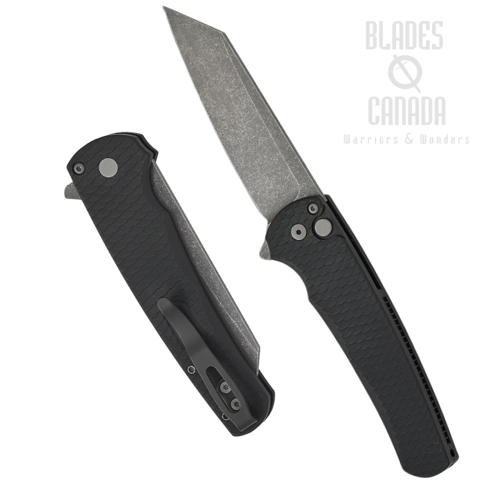 Pro-Tech Malibu Flipper Button Lock Knife, CPM MagnaCut Acid Wash, Aluminum Black Dragon Scale, 5435-AW