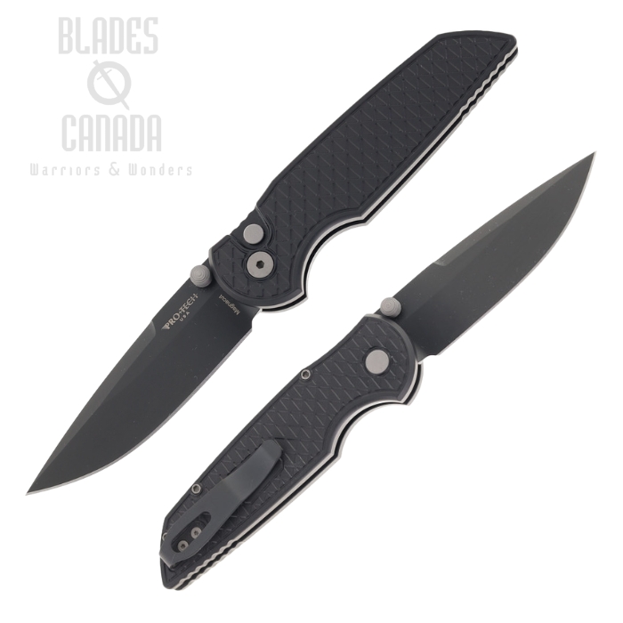 (image for) Pro-Tech TR-3 Integrity Button Lock Folding Knife, CPM-MagnaCut Black, Aluminum Relic Black, INT1106