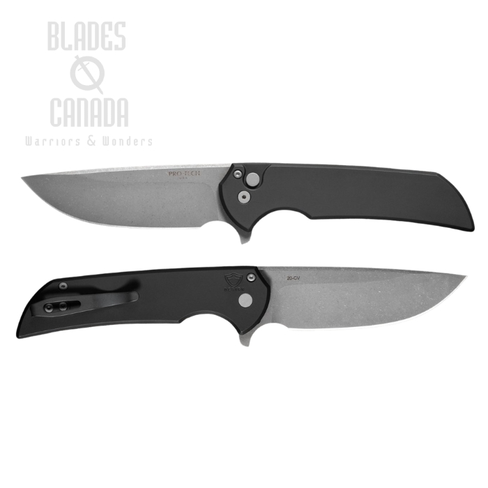 (image for) Pro-Tech Mordax Flipper Button Lock Folding Knife, CPM 20CV Acid Wash, Aluminum Black, MX101-AW 20CV