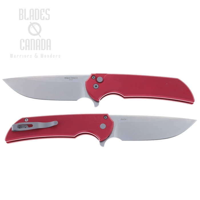 (image for) Pro-Tech Mordax Flipper Button Lock Folding Knife, CPM 20CV Blasted, Aluminum Red, MX101-Red 20CV