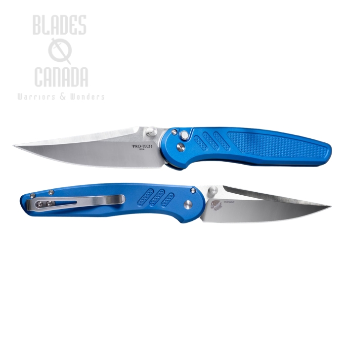 (image for) Pro-Tech Avalon Button Lock Folding Knife, MagnaCut Satin, Aluminum Knurled Blue, PN1100-LTD Blue