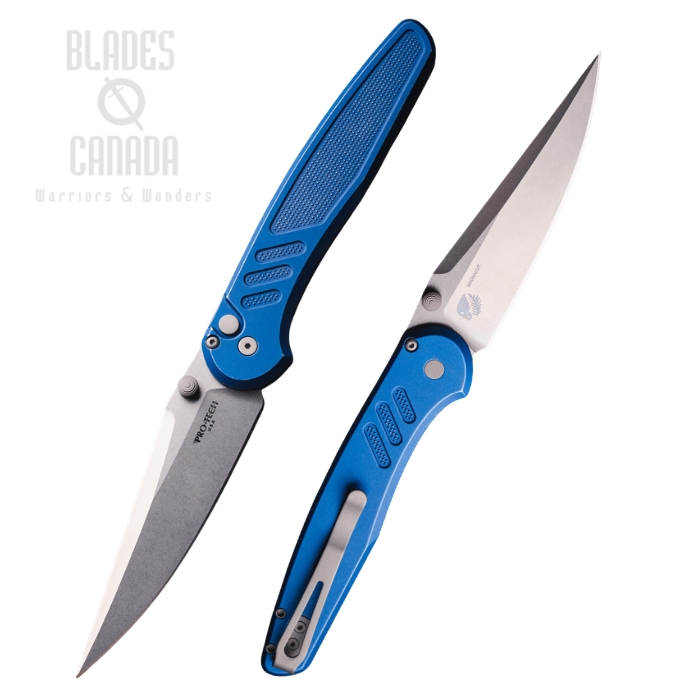 (image for) Pro-Tech Avalon Button Lock Folding Knife, MagnaCut SW, Aluminum Battleworn Blue, PN1101-BW Blue