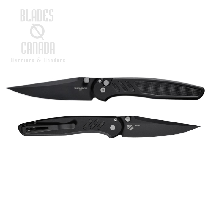 (image for) Pro-Tech Avalon Button Lock Folding Knife, MagnaCut Black, Aluminum Knurled Black, PN1103