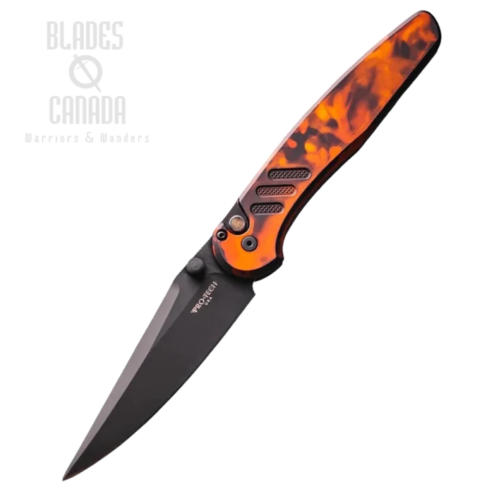 Pro-Tech Avalon Button Lock Folding Knife, MagnaCut Black, Aluminum Del Fuego, PN1104-DF (image for) Pro-Tech Avalon Button Lock Folding Knife, MagnaCut Black, Aluminum Del Fuego, PN1104-DF