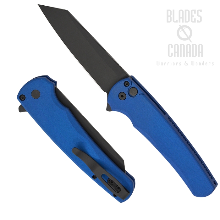 Pro-Tech Malibu Flipper Button Lock Knife, CPM MagnaCut Black, Aluminum Blue, 5403-Blue