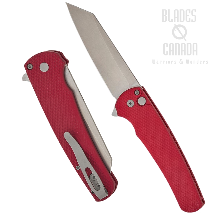Pro-Tech Malibu Flipper Button Lock Knife, CPM MagnaCut Stonewash, Aluminum Red Textured, 5405 LTD-Red