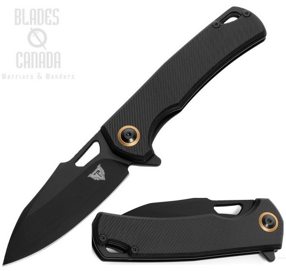 Patriot Tactical Shadowhawk Flipper Folding Knife, Stainless Black, G10 Black, PTCSHBK