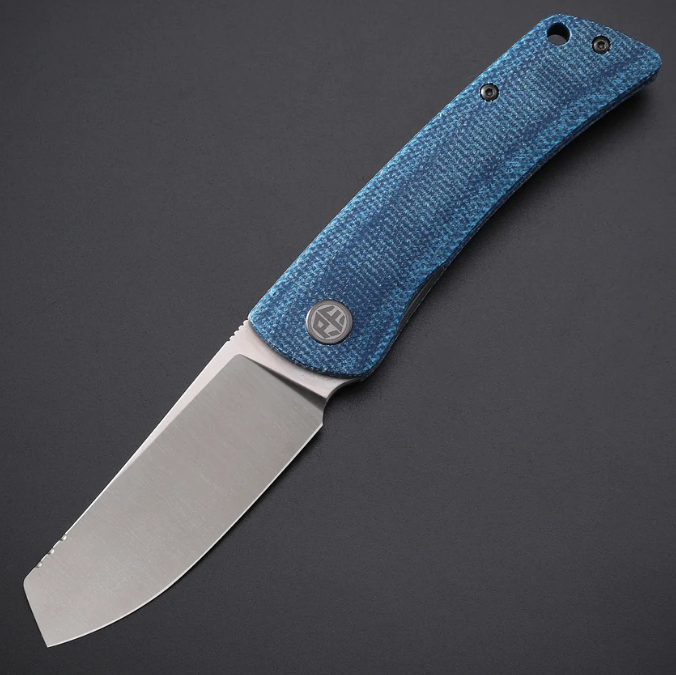 Petrified Fish Flavorist Flipper Folding Knife, K110 Satin, Micarta Blue, E05BMP