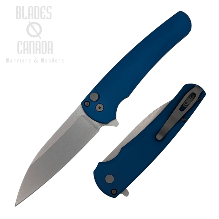 Pro-Tech Malibu Flipper Button Lock Folding Knife, MagnaCut Stonewash, Aluminum Blue, 5301-Blue