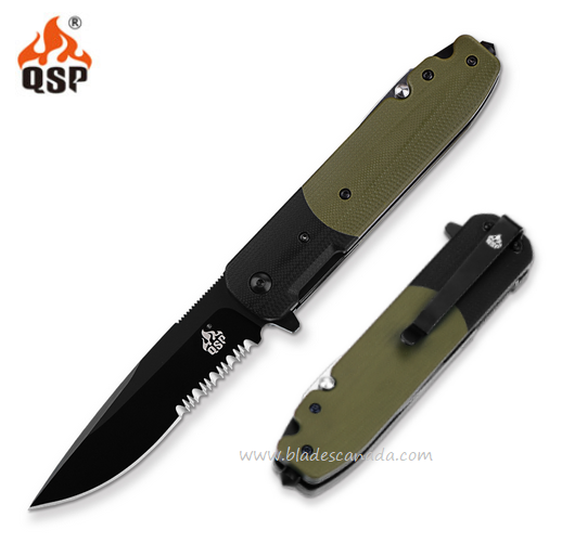 QSP Daeva Flipper Folding Knife, Partial Serration, D2, G10, QS107-A