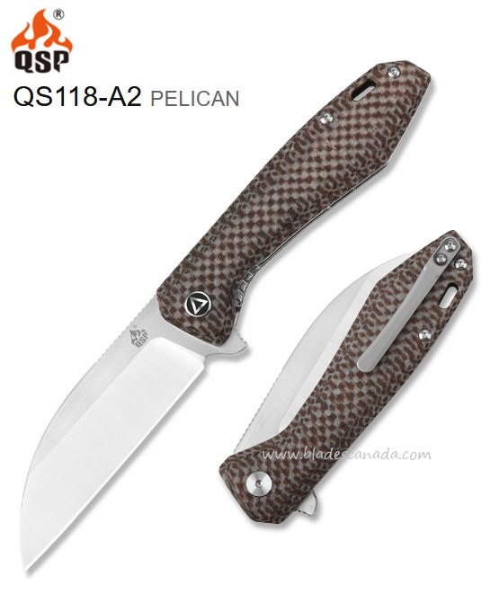 QSP Pelican Flipper Folding Knife, CPM S35VN Two-Tone, Micarta Brown, QS118A-2
