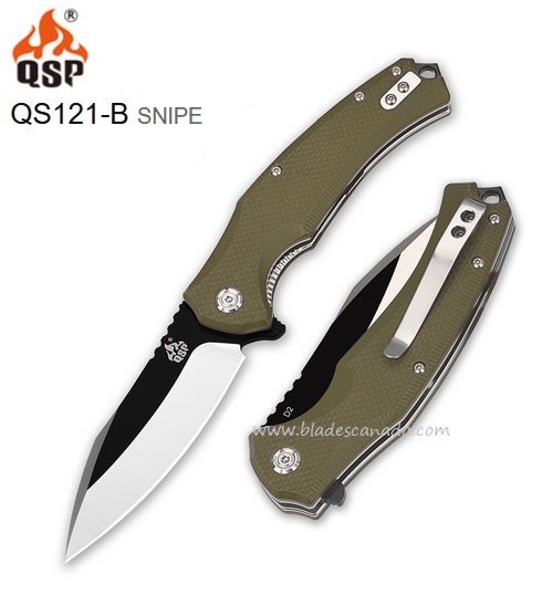 QSP Snipe Flipper Folding Knife, D2 Black, G10 OD, QS121-B