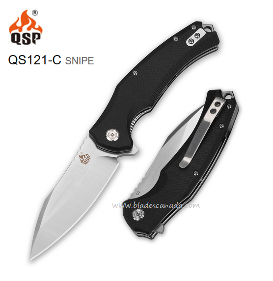 QSP Snipe Flipper Folding Knife, D2 Two-Tone, G10 Black, QS121-C