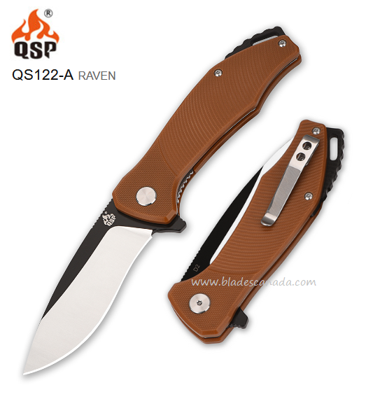 QSP Raven Flipper Folding Knife, D2 Black, G10 Brown, QS122-A